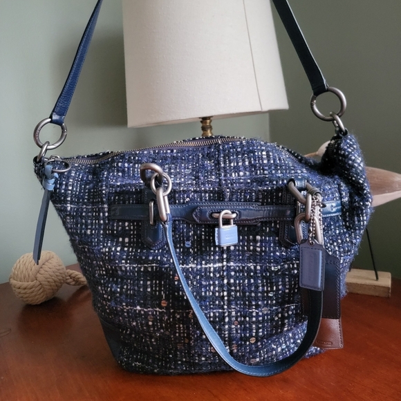 Coach Chelsea Blue Bouclé Satchel W/ Blue Leather #17813 - Picture 2 of 16